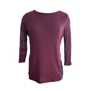 INC International Concepts Wm M Burgundy Black Light Weight Pullover Top Blouse
